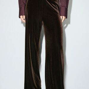 Mango Chocolate Velvet Wide-Leg Pants